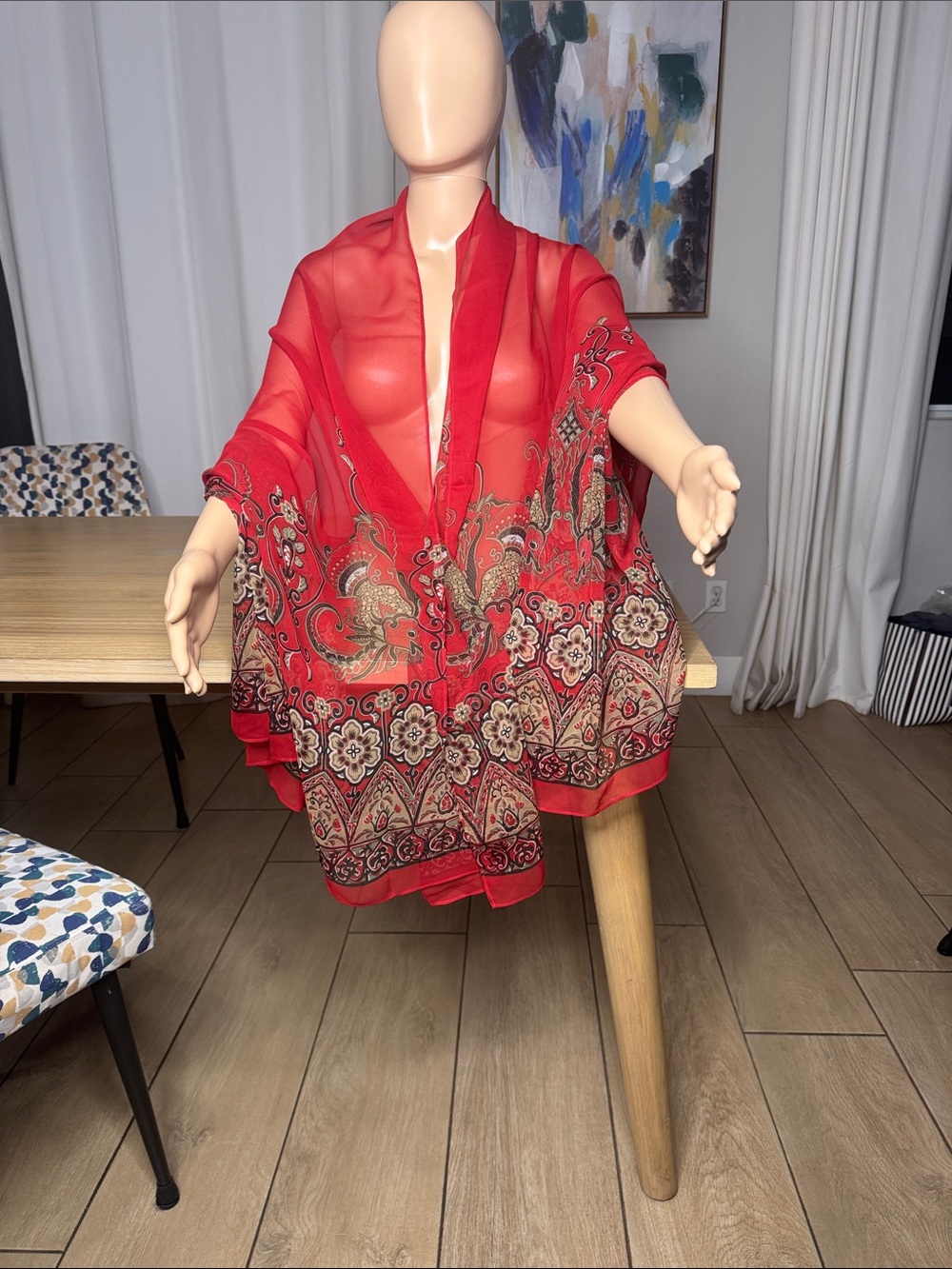 Harari 100% Silk Oversized Wrap Shawl 38” x 76” Red Paisley Boho Luxury